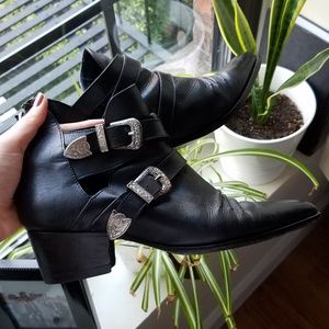 The Kooples Western Cowboy Buckle Ankle Leather Boot